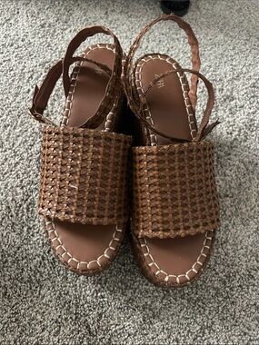 Woven Brown Slingback Platform Sandals